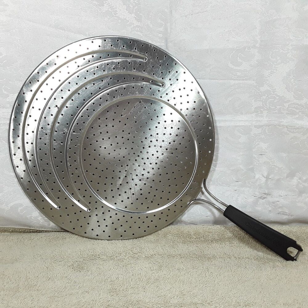Worn, Calphalon 13" Splatter Guard Screen Lid, Stainless Steel, Cool Handle,used